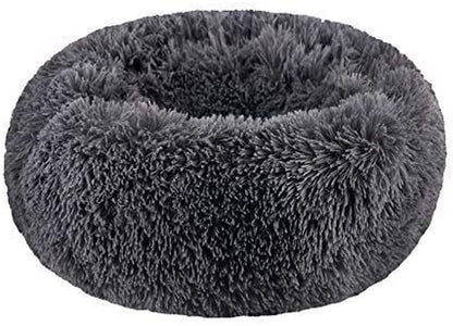 Modern Soft Plush round Pet Bed for Cats or Small Dogs, Mini Medium Sized Dog Cat Bed Self Warming Autumn Winter Indoor Snooze Sleeping Cozy Kitty Teddy Kennel (20''D X 8'' H, Dark Grey)