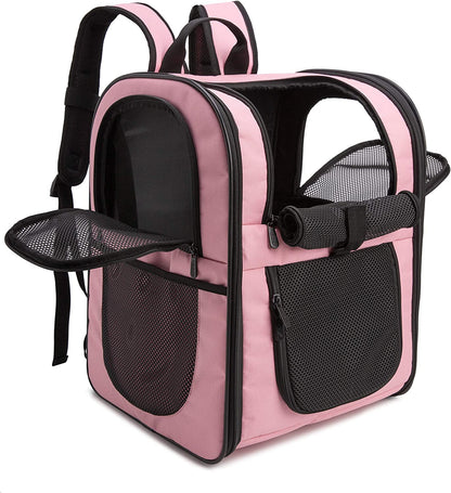 Pet Carrier Backpack for Large/Small Cats and Dogs, Puppies, Safety Features and Cushion Back Support for Travel, Hiking, Outdoor Use (Pink)