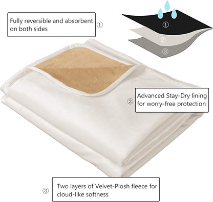 Pet Bed Blanket Reversible 100% Waterproof Velvet Super Soft for Sofa and Bed (40X60 Inches, Cream+Sand)