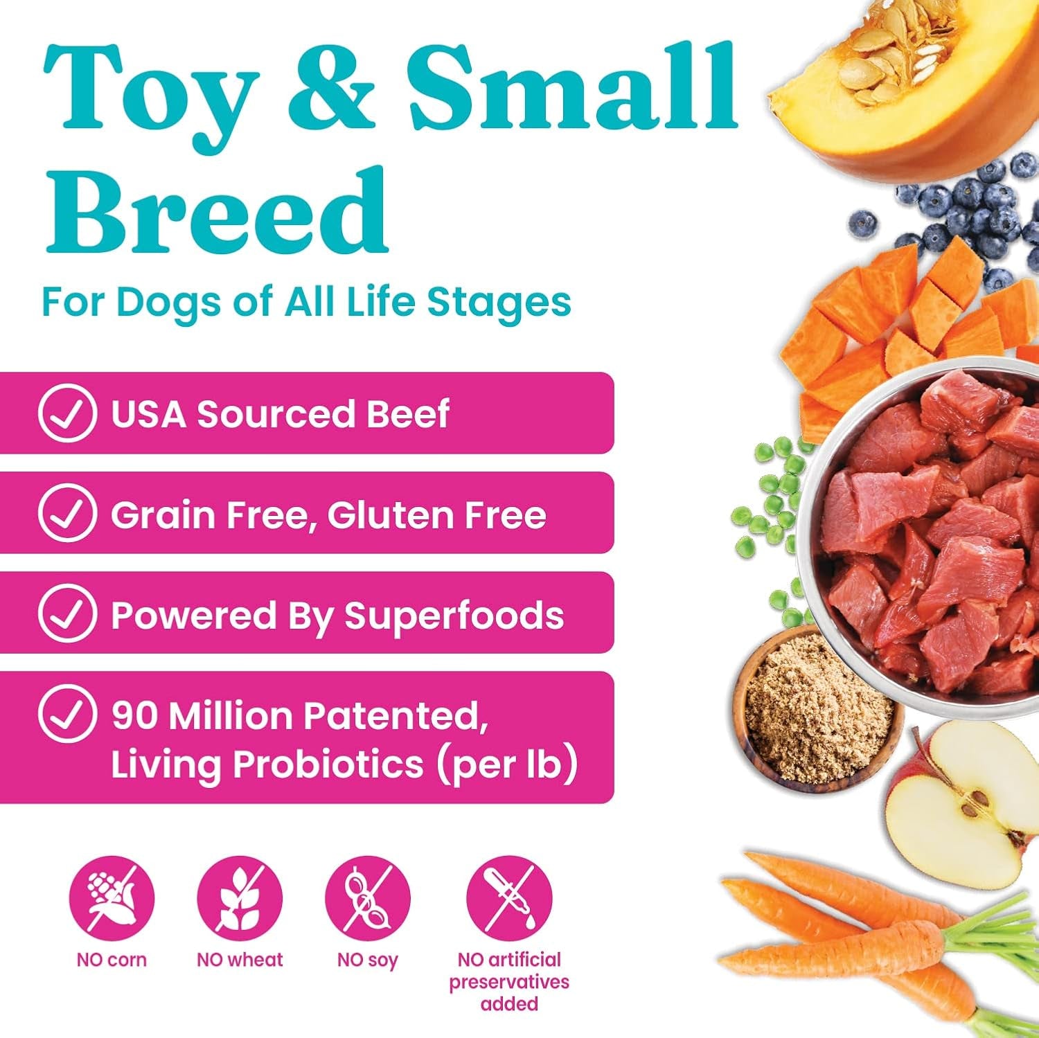 Small Dog - Dry Dog Food Small Breeds - Made with Real Beef - Grain & Gluten Free - 4 LB Bag