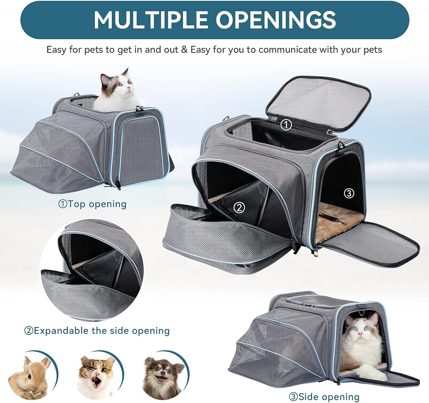 Expandable Cat Carrier Dog Carriers,Airline Approved Soft-Sided Portable Pet Travel Washable Carrier for Kittens,Puppies,Removable Soft Plush Mat and Pockets,Locking Safety Zippers