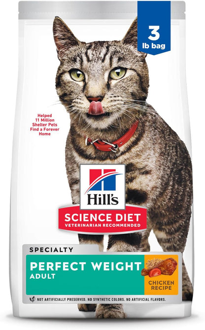 Perfect Weight, Adult 1-6, Weight Management Support, Dry Cat Food, Chicken Recipe, 3 Lb Bag