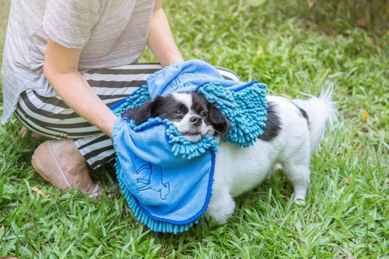 Quick Dry Towel for Dogs | Ultra Absorbent Microfiber Shammy | Extra Large 35X15 Size Dog Bath Towel | Comfortable Hand Pockets | Indoor Outdoor Use | Durable Material | Machine Washable