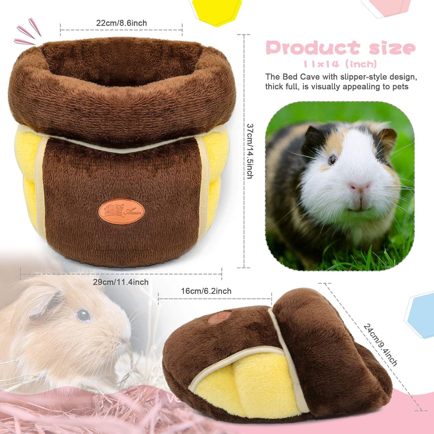 Guinea Pig Bed Cuddle Cave Warm Fleece Cozy House Bedding Sleeping Cushion Cage Nest for Small Animal Squirrel Chinchilla Hedgehog Cage Accessories Brown