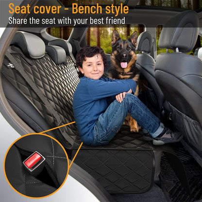 Dog Car Seat Cover for Back Seat, Waterproof Pet Protection Hammock, SUV Truck Car Backseat Protector with Safety Features, Black