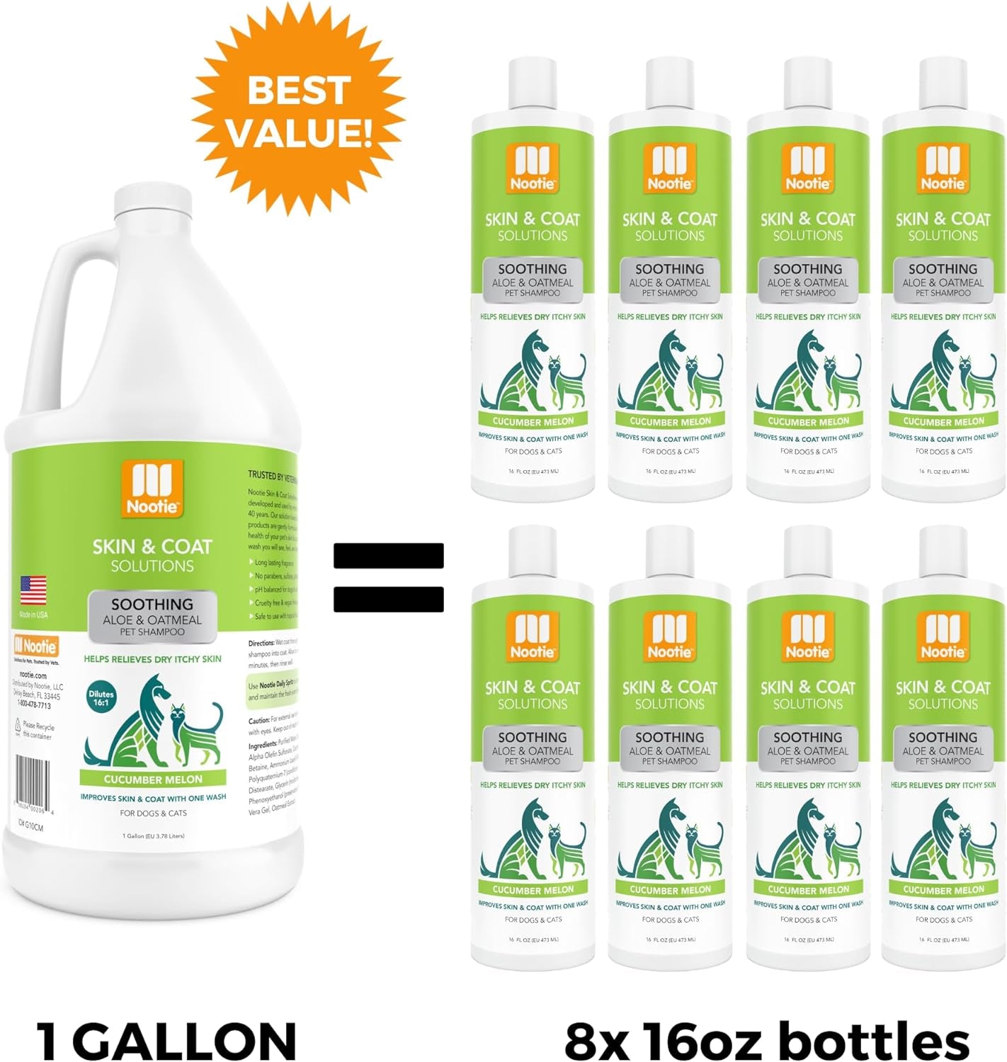 Aloe&Oatmeal Pet Shampoo for Sensitive Skin-Long Lasting Cucumber Melon Shampoo-Helps Relieve Dry Itchy Skin for Dogs&Cat-Natural Ingredient-Soap Paraben&Sulfate Free-Cleans Conditions-1 Gallon