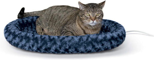 Bolster Heated Cat Bed for Indoor Cats, Thermo-Kitty Fashion Splash Orthopedic Foam Heated Pet Bed for Large Cats, Dogs, Waterproof Pet Heater, Safety Listed - Large 16 X 22In Blue