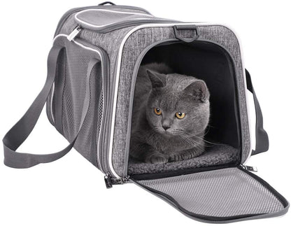 Top Load Cat Carrier Bag for Medium Cats and Small Dogs. Airline Approved, Collapsible, Escape Proof and Auto-Safe. Easy to Get Cat in and Make Vet Visit Less Stressful