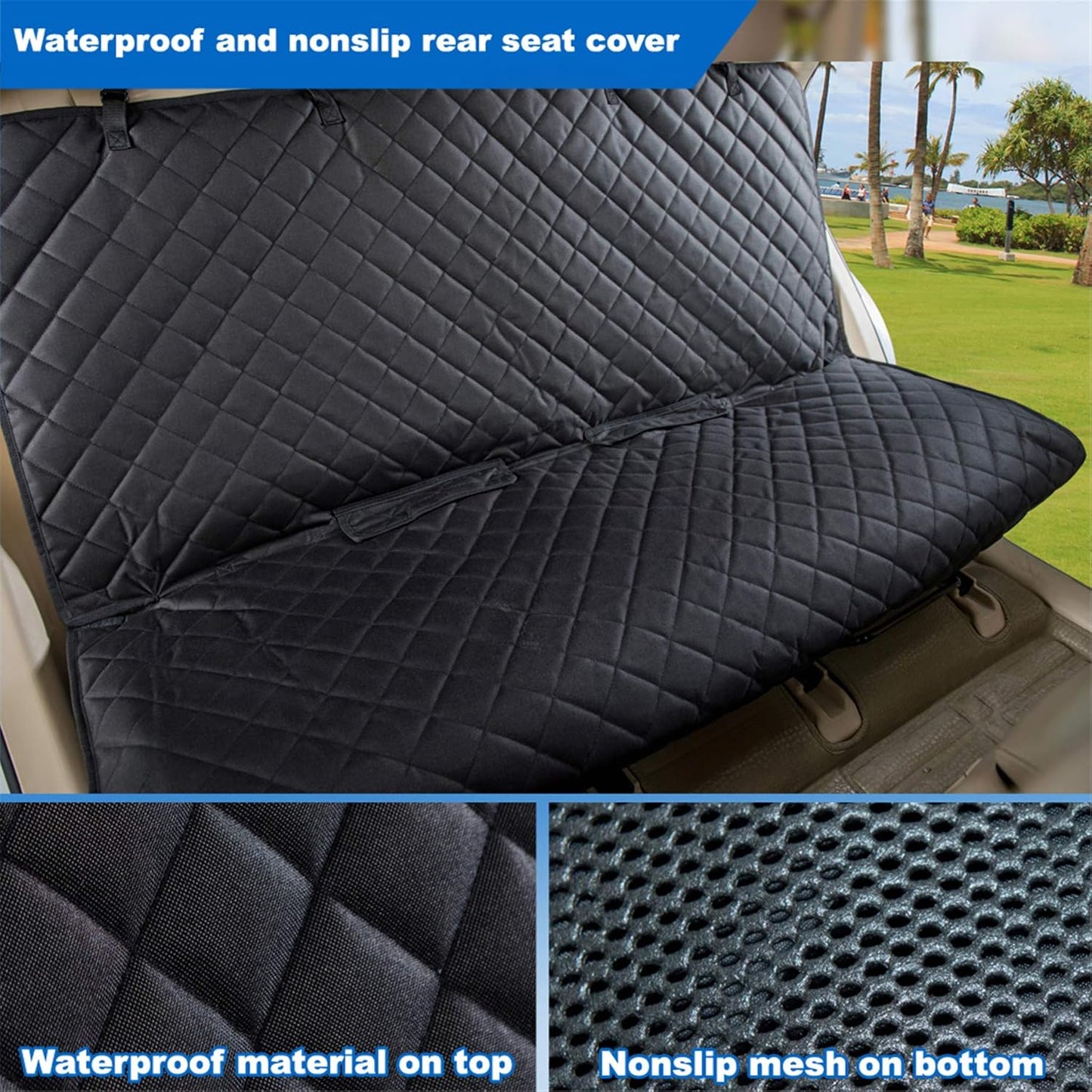 Bench Car Seat Cover Protector - Waterproof, Heavy-Duty and Nonslip Pet Car Seat Cover for Dogs with Universal Size Fits for Vehicles, Trucks & Suvs(Black)