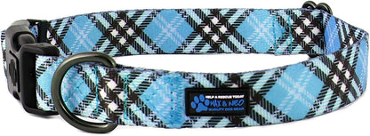 Plaid Pattern NEO Dog Collar - We Donate a Collar to a Dog Rescue for Every Collar Sold (Blue, Large)