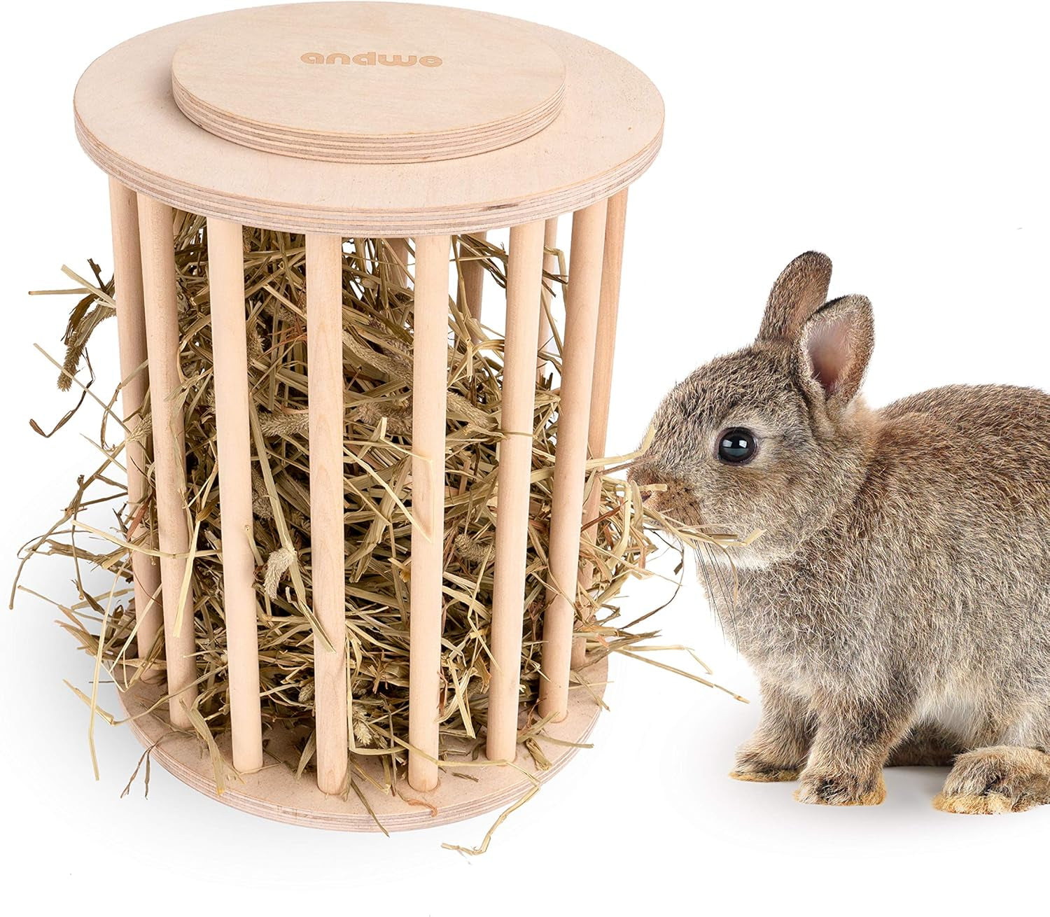 Hay Feeder Less Wasted Wooden Food Feeding Rack for Rabbit Guinea Pig Chinchilla - Standing Pet-Self Feeding Hay Manage