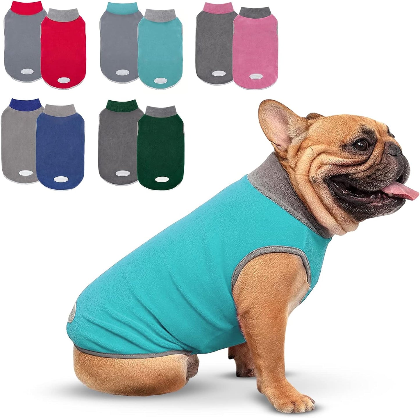 2 Pack Fleece Dog Sweater Stretchy Reflective Stripe Sweatshirt Pet Clothes Lightweight Dog Sweaters for Small Dogs Boy, Teal & Grey XL