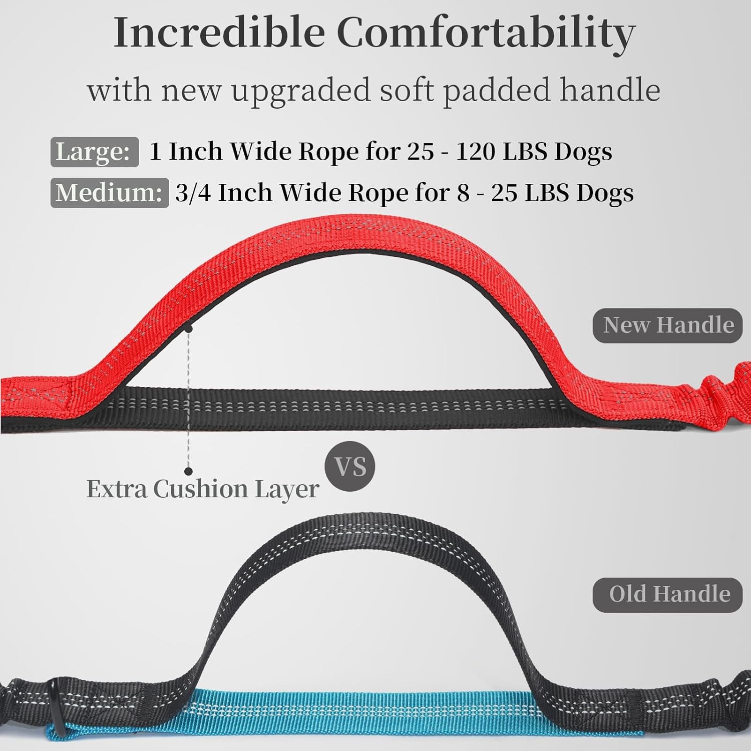 Hands Free Dog Leash with Zipper Pouch, Dual Padded Handles and Durable Bungee for Walking, Jogging and Running Your Dog (Large, 25-120 Lbs, Red)