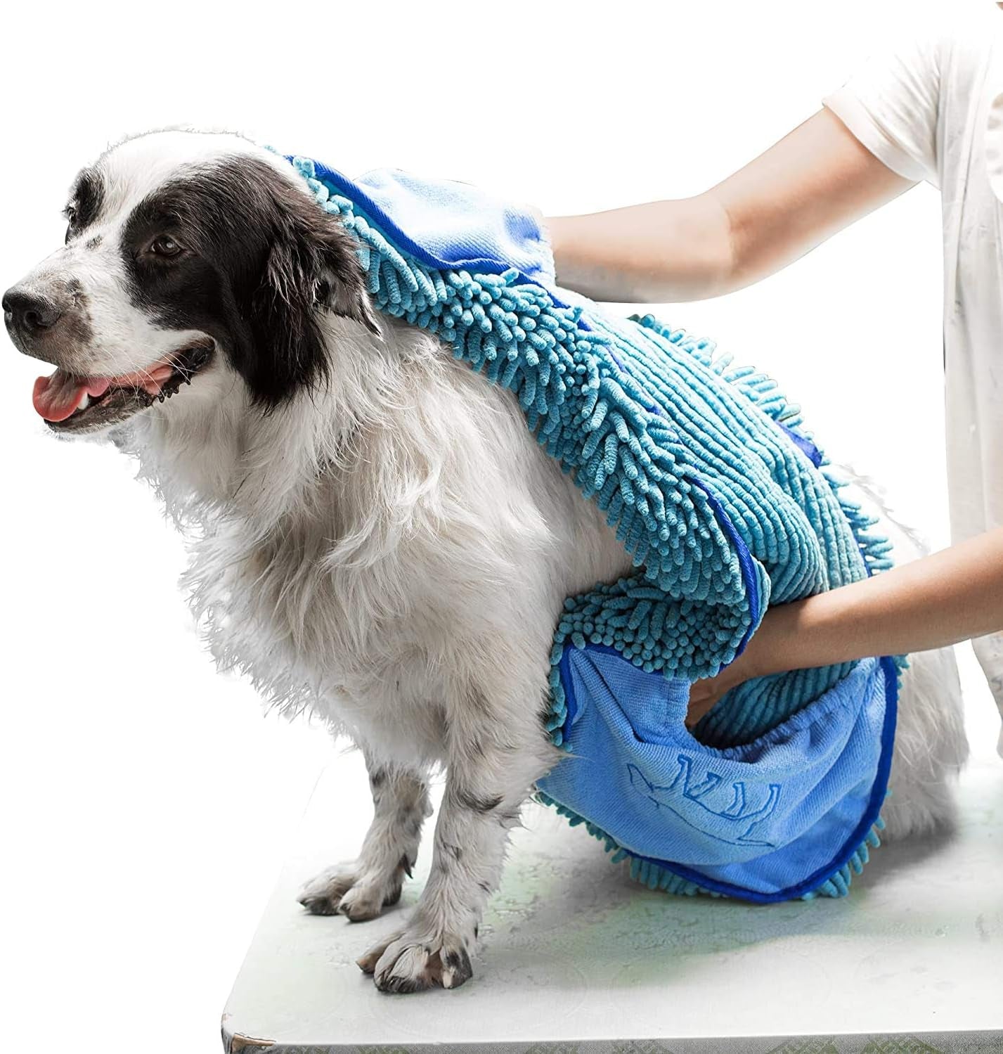 Quick Dry Towel for Dogs | Ultra Absorbent Microfiber Shammy | Extra Large 35X15 Size Dog Bath Towel | Comfortable Hand Pockets | Indoor Outdoor Use | Durable Material | Machine Washable