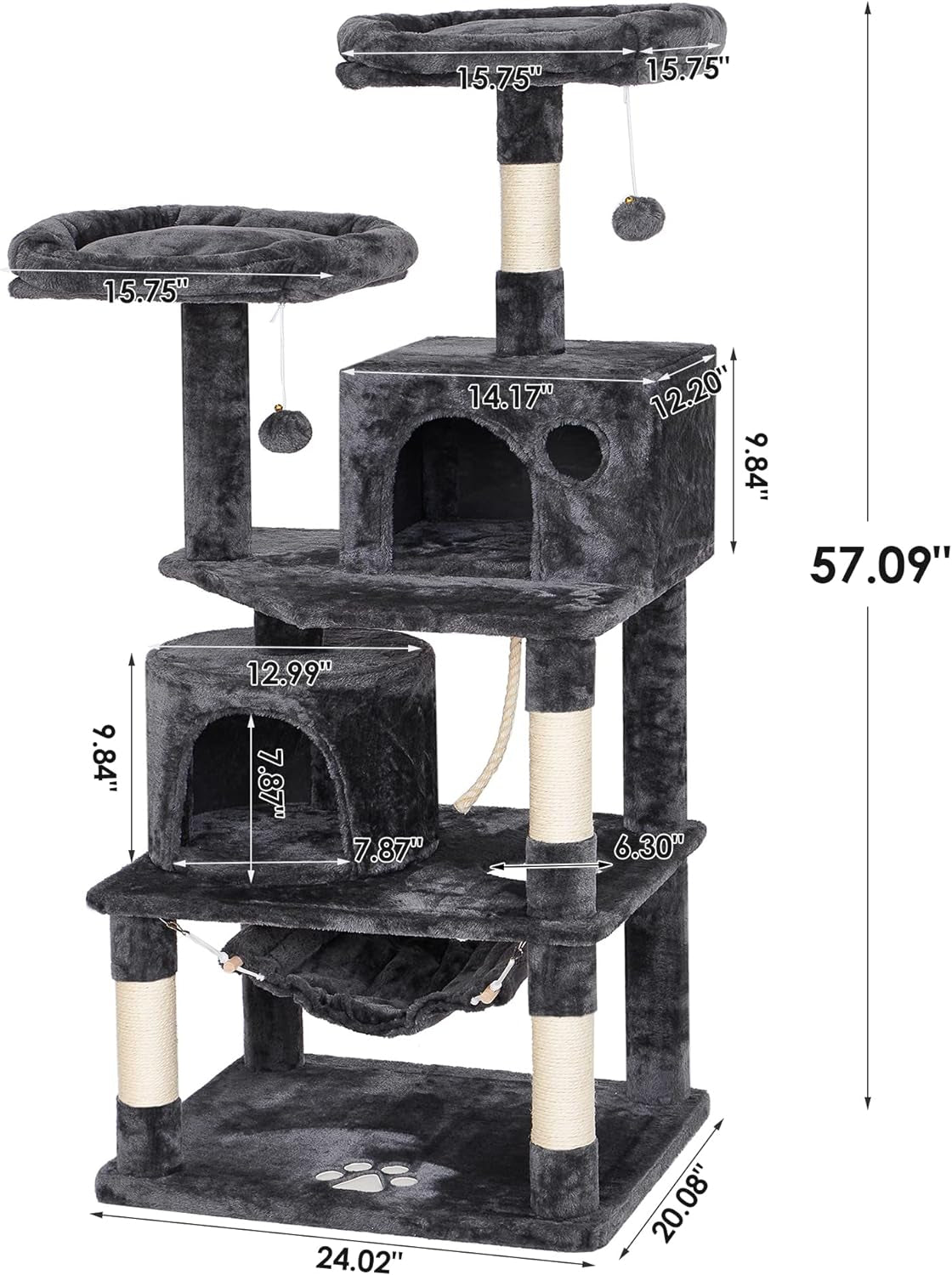 Cat Tree Condo Cat Tower for Indoor Cats Kitten Furniture Activity Center Pet Kitty Play House with Sisal Scratching Posts Perches Hammock Grey MMJ01B