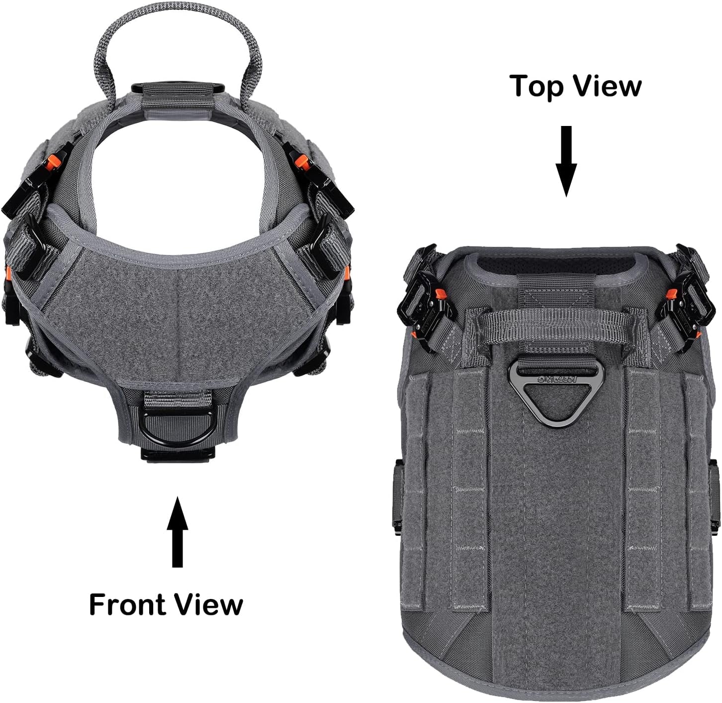 Tactical Dog Harness with 4X Metal Buckle,Working Dog MOLLE K9 Vest with Handle,No Pulling Front Clip,Adjustable Pet Harness for Meduim Dogs (M (25"-31" Chest), Grey)