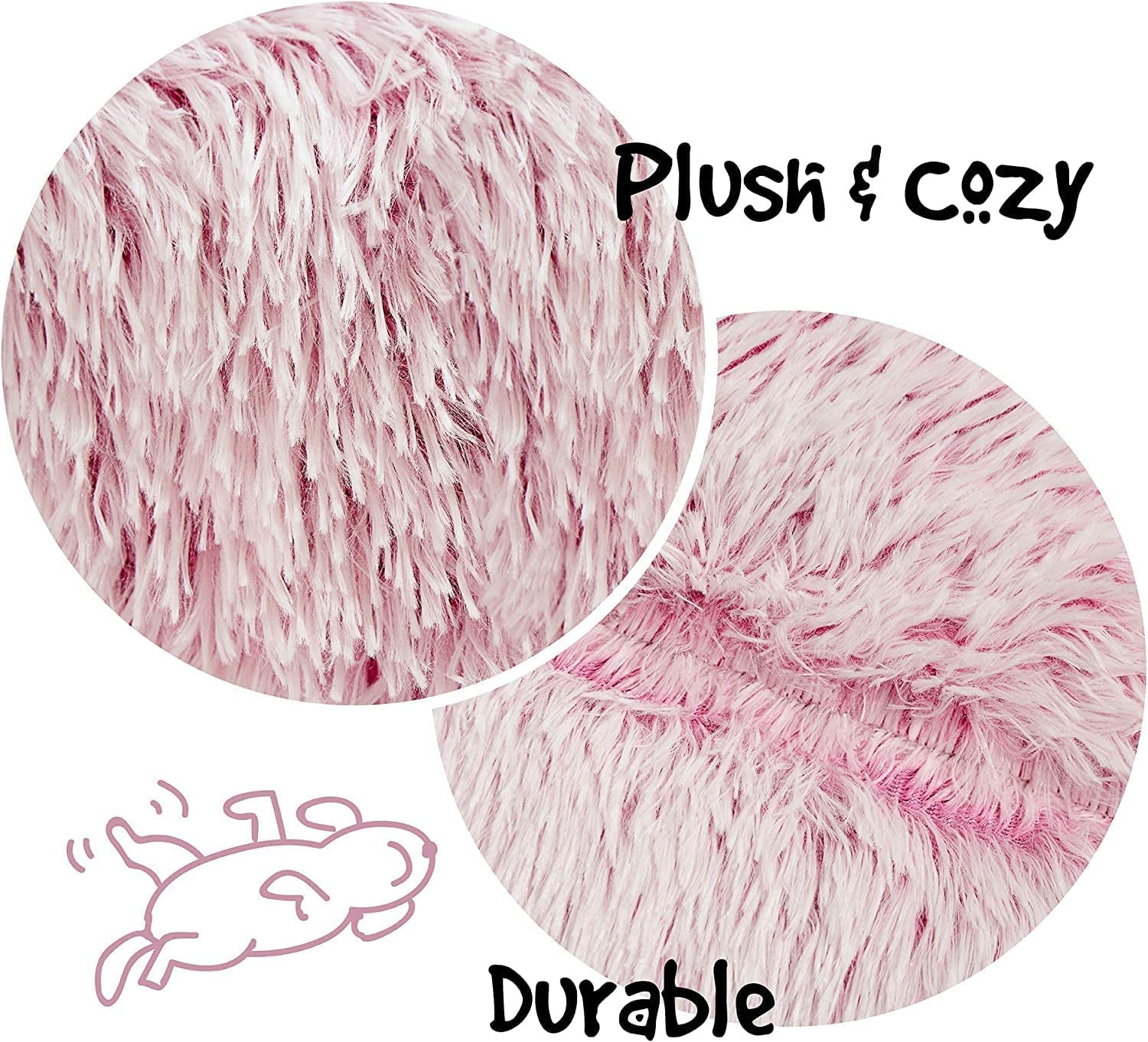 Donut Dog Bed Faux Fur Fluffy Calming Sofa for Medium Dogs, Soft & Plush anti Anxiety Pet Couch for Dogs, Machine Washable Coco Pet Bed with Non-Slip Bottom, 30"X30"X7" Pink