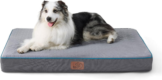 Orthopedic Dog Bed for Large Dogs, 2-Layer Thick Memory Foam Pet Mattress with Removable Washable Cover and Waterproof Lining (36X27X3.5 Inches), Grey