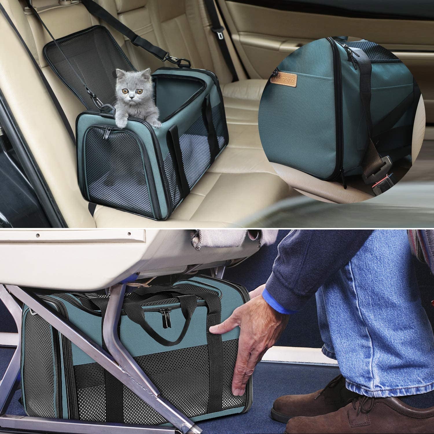 Cat Carrier - Portable Foldable Dog Pet Carrier, Soft-Sided Pet Bag up to 15 Lbs, Airline Approved Travel Puppy Carrier