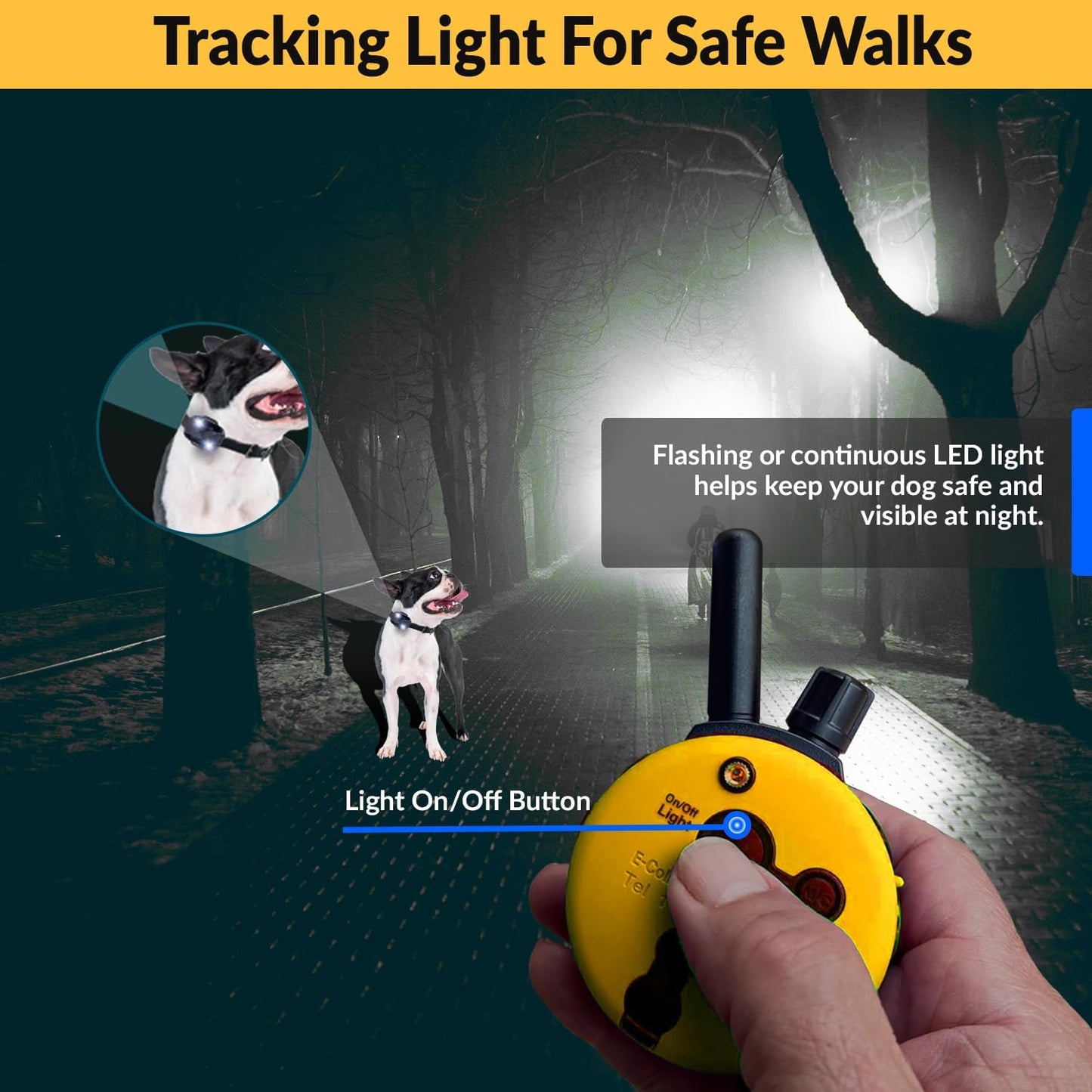 E-Collar Humane Dog Training Collar with Remote, 100 Safe Tapping Stimulation Levels, Night Light, Waterproof, Rechargeable, 1/2 Mile 1 Small-Medium Dog, Yellow