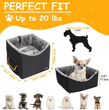 Dog Car Seat for Small Dogs, Elevated Dog Booster Seat Pet Travel Carrier Bed for Car with Adjustable Straps Pet Car Booster Seat for Small Dogs Cats