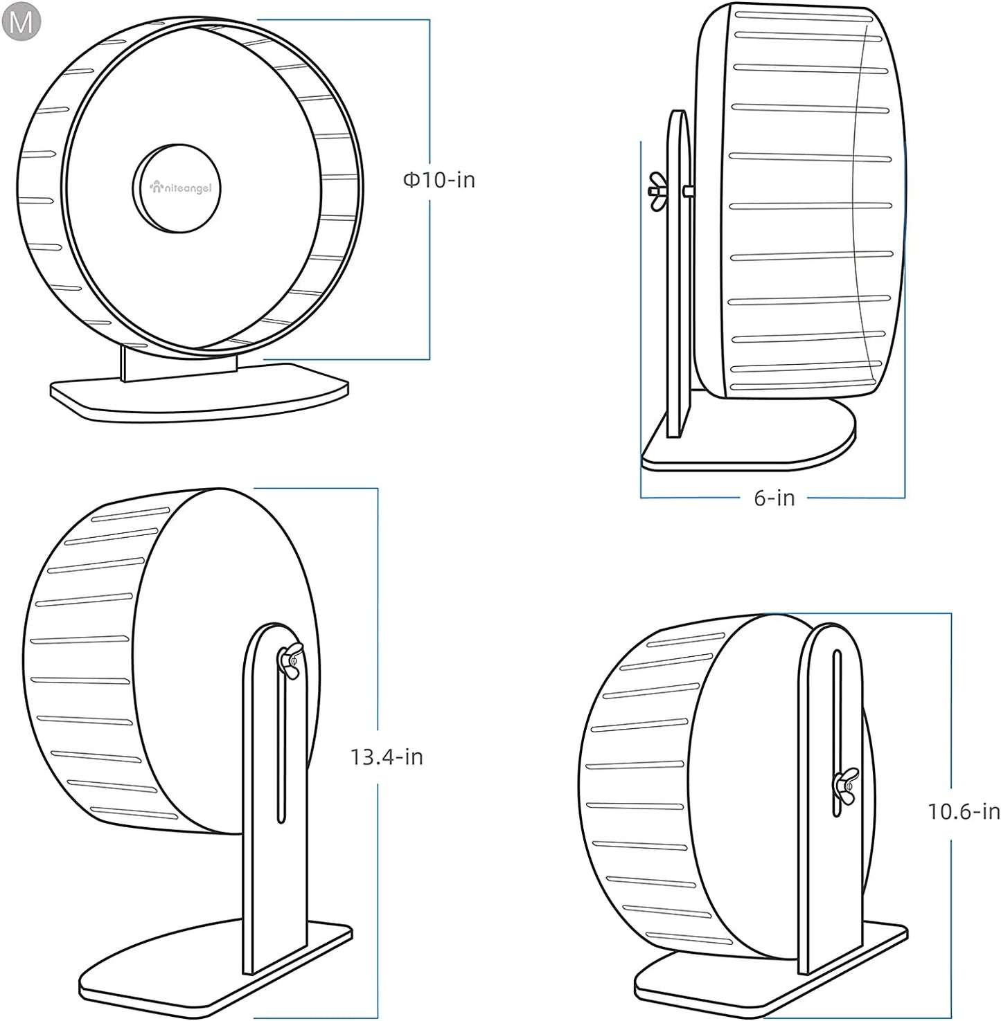 Super-Silent Hamster Exercise Wheels - Quiet Spinner Hamster Running Wheels with Adjustable Stand for Hamsters Gerbils Mice or Other Small Animals (M, Transparent)