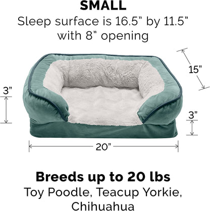 Memory Foam Dog Bed for Small Dogs W/ Removable Bolsters & Washable Cover, for Dogs up to 20 Lbs - Plush & Velvet Waves Perfect Comfort Sofa - Celadon Green, Small