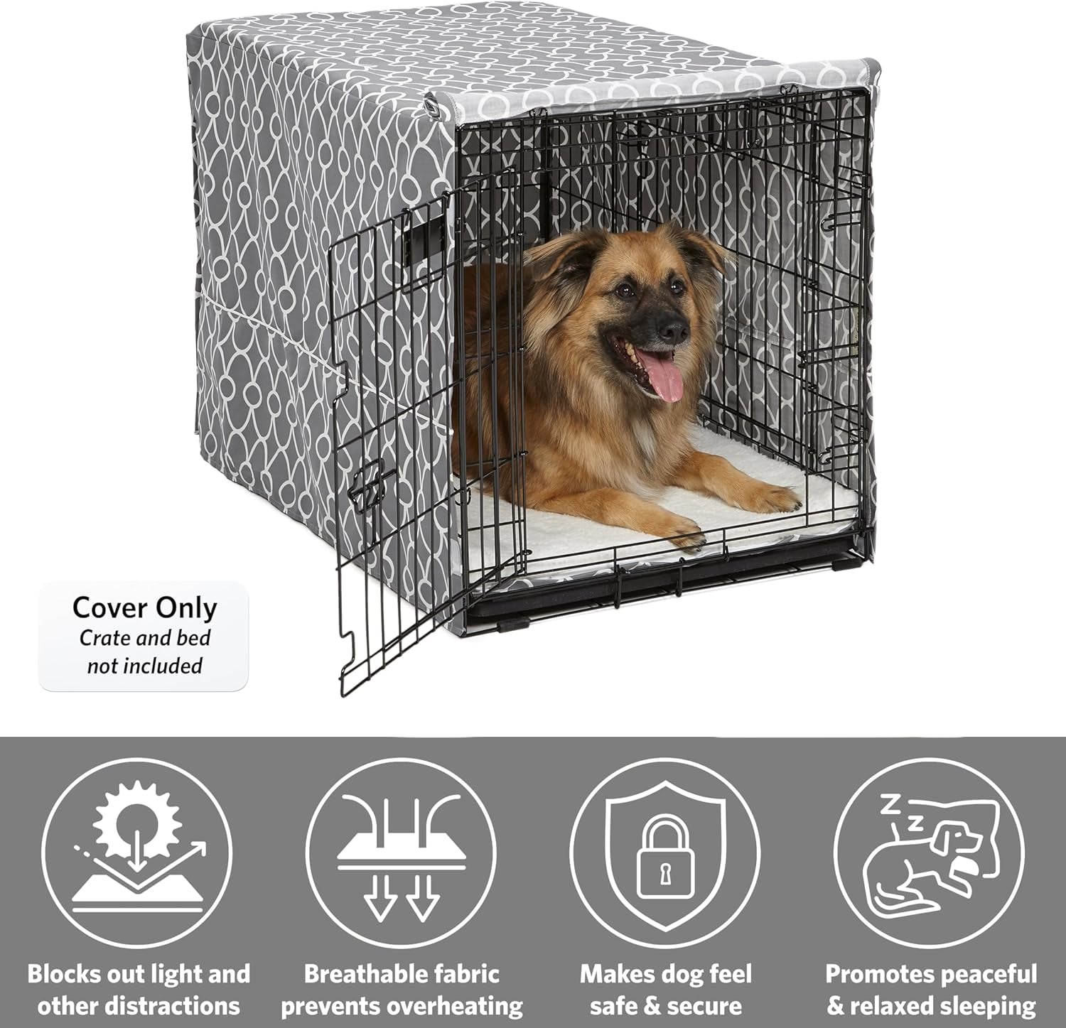 Dog Crate Cover, Privacy Dog Crate Cover Fits Midwest Dog Crates, Crate Cover Only; Machine Wash & Dry; Gray Geo Print; 36 Inch