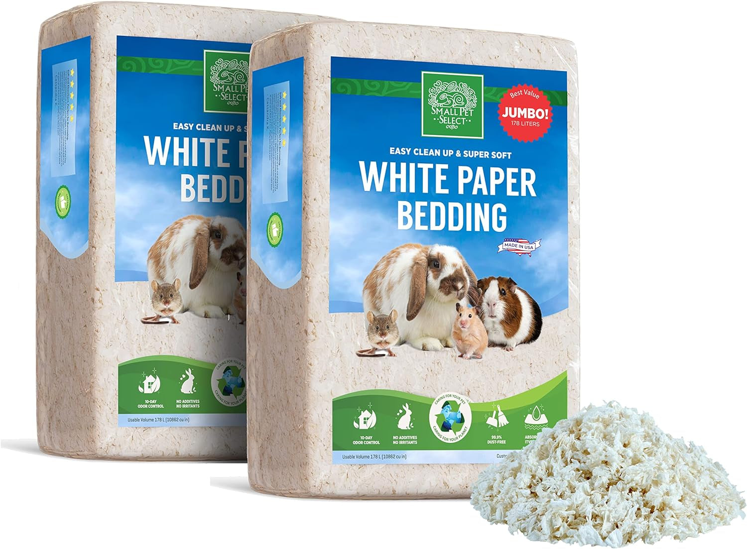 - Jumbo White 2-Pack Paper Bedding, 356L. Soft, Unbleached, Sustainable, Rabbits Guinea Pigs, Small Animals