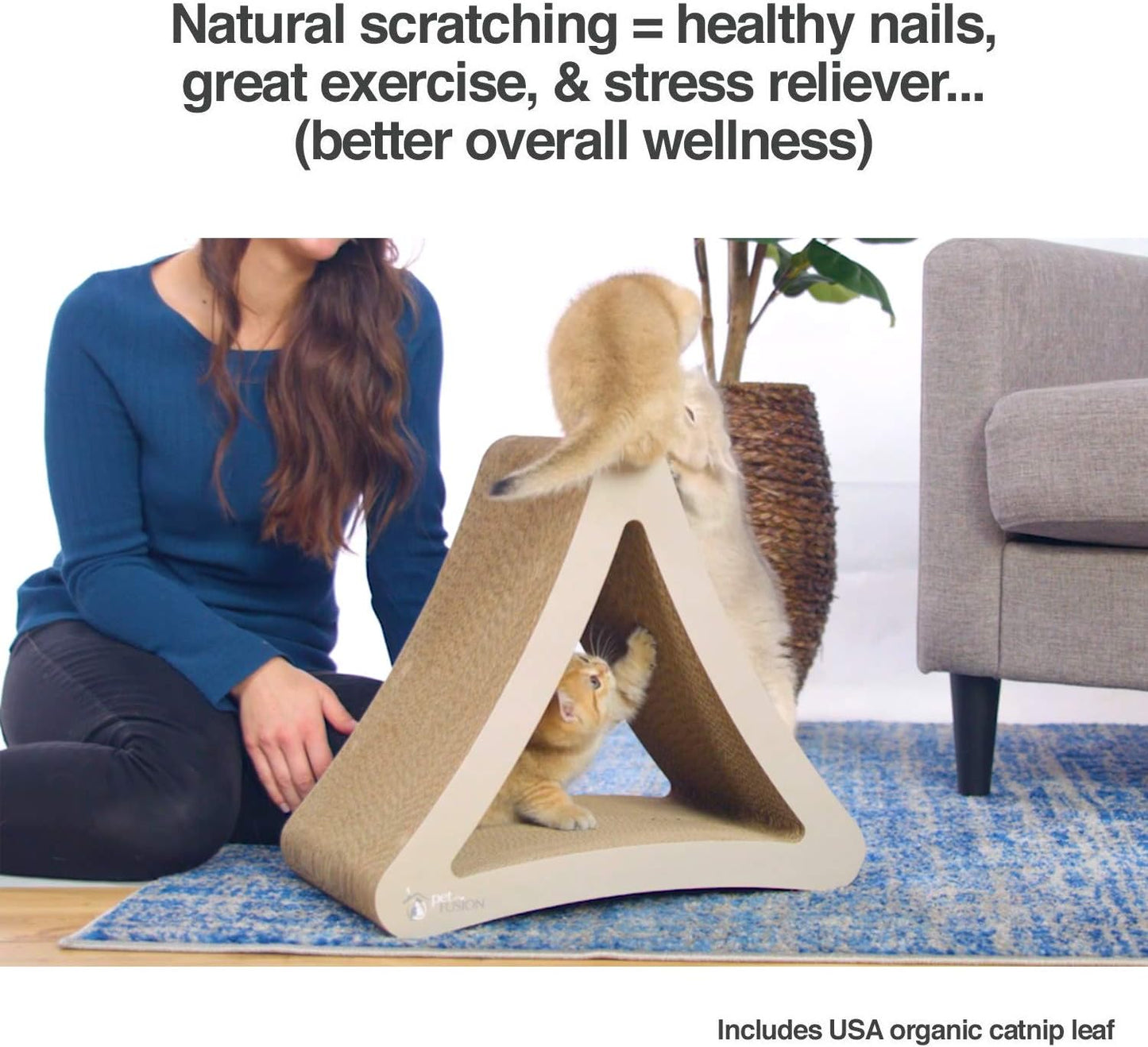 3-Sided Vertical Cat Scratching Post | Available in 18” & 24” | Multiple Angle Cat Scratching Pad; 6 Usable Sides. Scratch; Play; & Perch | 100% Recyclable Cardboard Lounge