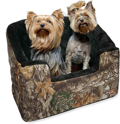 Bucket Booster Dog Car Seat with Dog Seat Belt for Car, Washable Small Dog Car Seat, Sturdy Dog Booster Seats for Small Dogs, Medium Dogs, 2 Safety Leashes, Large Realtree Edge Camo