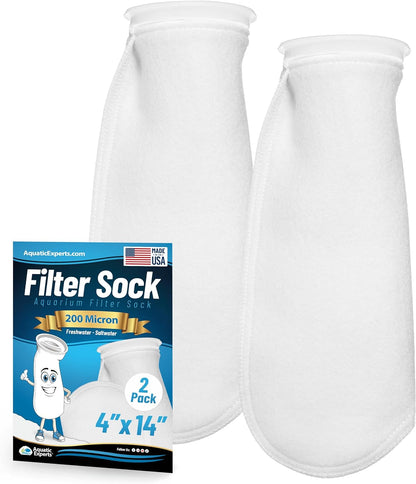 4 Inch Ring Filter Socks 200 Micron, Filter Socks for Saltwater Aquarium, Sump Filter Sock, Felt Aquarium Socks, Reef Filter Sock (2 Pack, 4" X 14")