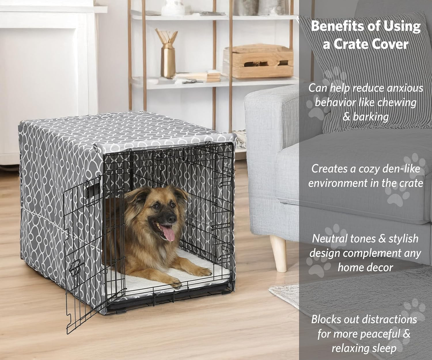 Dog Crate Cover, Privacy Dog Crate Cover Fits Midwest Dog Crates, Crate Cover Only; Machine Wash & Dry; Gray Geo Print; 36 Inch