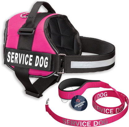 Service Dog Vest with Hook and Loop Straps & Matching Service Dog Leash Set - Harnesses from XXS to XXL - Service Dog Harness Features Reflective Patch and Comfortable Mesh Design