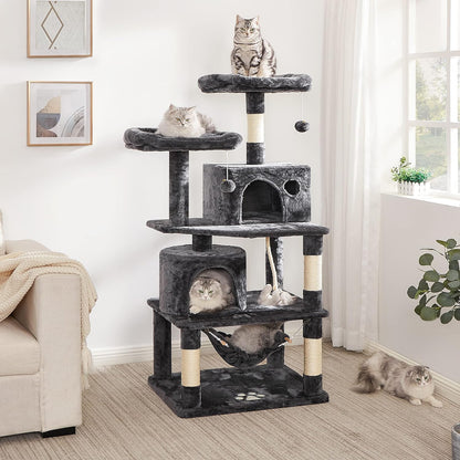 Cat Tree Condo Cat Tower for Indoor Cats Kitten Furniture Activity Center Pet Kitty Play House with Sisal Scratching Posts Perches Hammock Grey MMJ01B