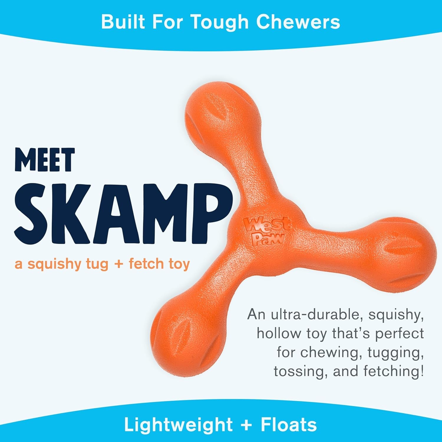 Zogoflex Air Skamp Tug-Of-War Stick Dog Chew Toy – Hollow, Squishy Interactive Toy for Dogs, Puppies – for Chewing, Catch, Carry, Fetch, Dishwasher Safe, Latex-Free, Large 8.5", Melon