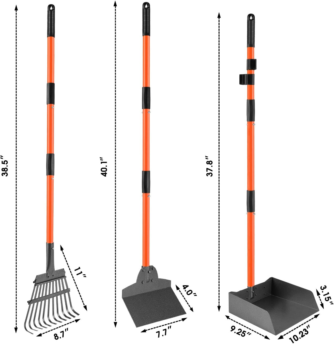 Pooper Scooper, Detachable Long Handle Large Dog Poop Scooper with Metal Rake, Tray & Spade, Durable Easy Pick up Pooper Scooper for Large Medium Small Dogs, Great for Lawn, Grass, Gravel