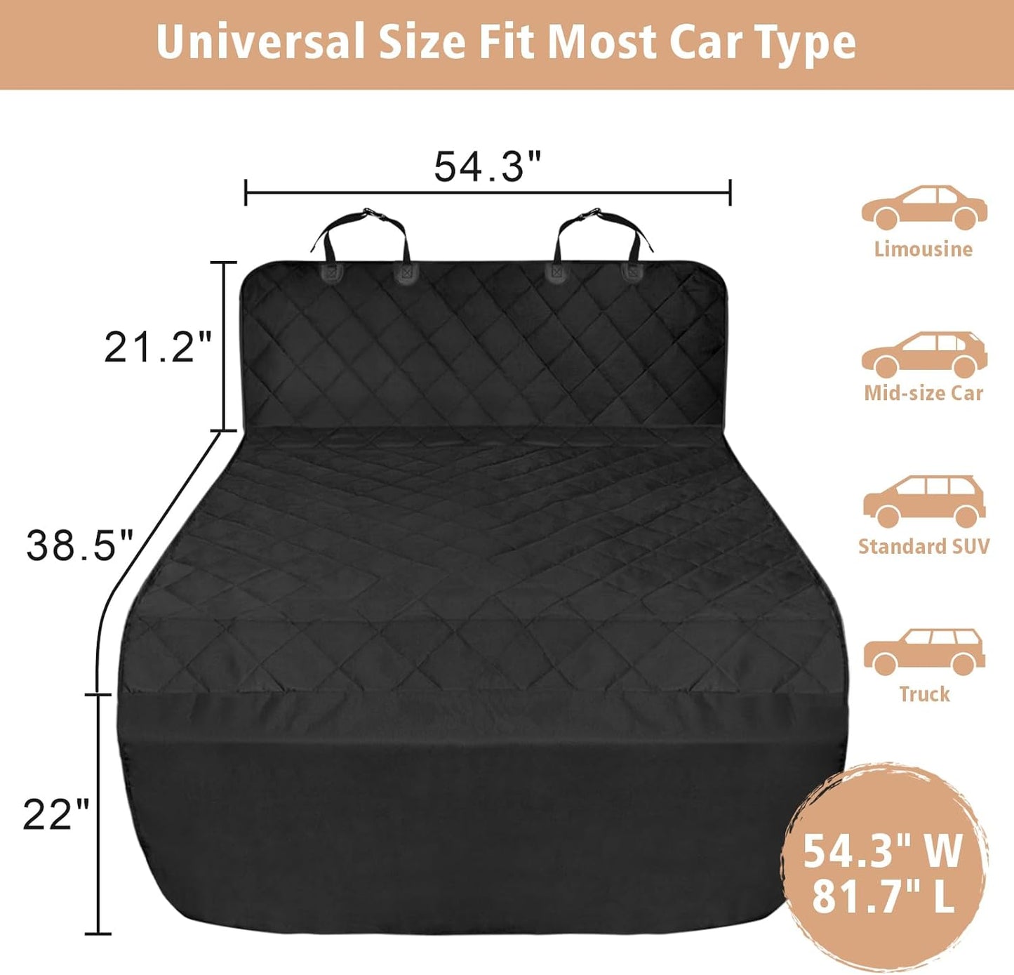 SUV Cargo Liner for Dogs - Waterproof Pet Cargo Liner, Comfort Dog Cargo Cover with Bumper Flap Protector, Scrachproof Non-Slip Universal Fit Suvs Sedans Trunks Vans, Black