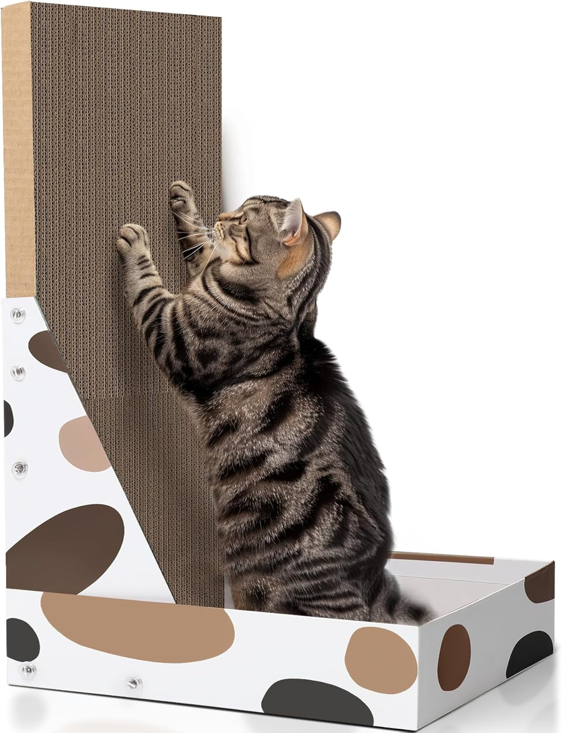 Cat Scratching Board, Vertical Cat Scratcher for Indoor Cats, L Shaped Cat Wall Scratcher, Cardboard Cat Scratch Pad Lounger with Box Collecting Scraps, Protect Furniture Couch