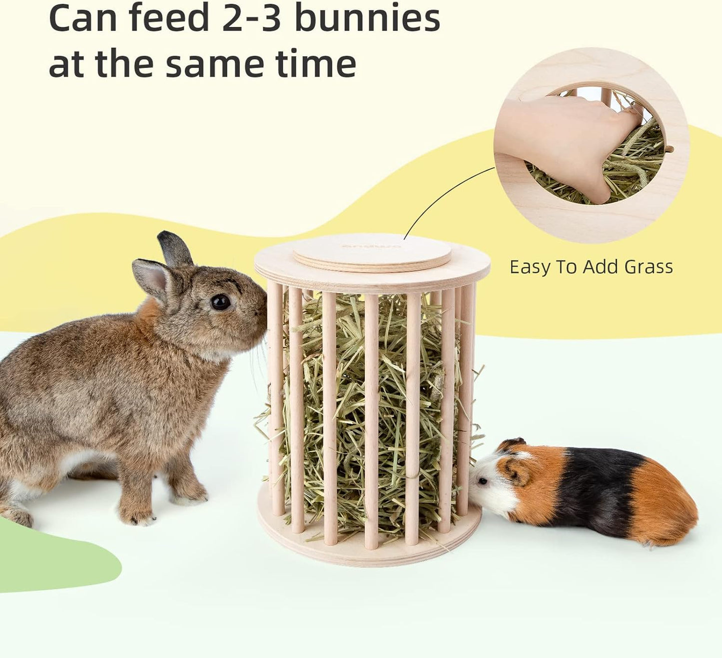 Hay Feeder Less Wasted Wooden Food Feeding Rack for Rabbit Guinea Pig Chinchilla - Standing Pet-Self Feeding Hay Manage