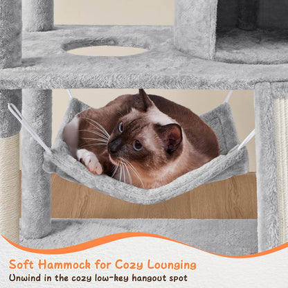 63.5In Multi-Level Cat Tree Tower Condo with Scratching Posts, Platform & Hammock, Cat Activity Center Play Furniture for Kittens, Cats, and Pets