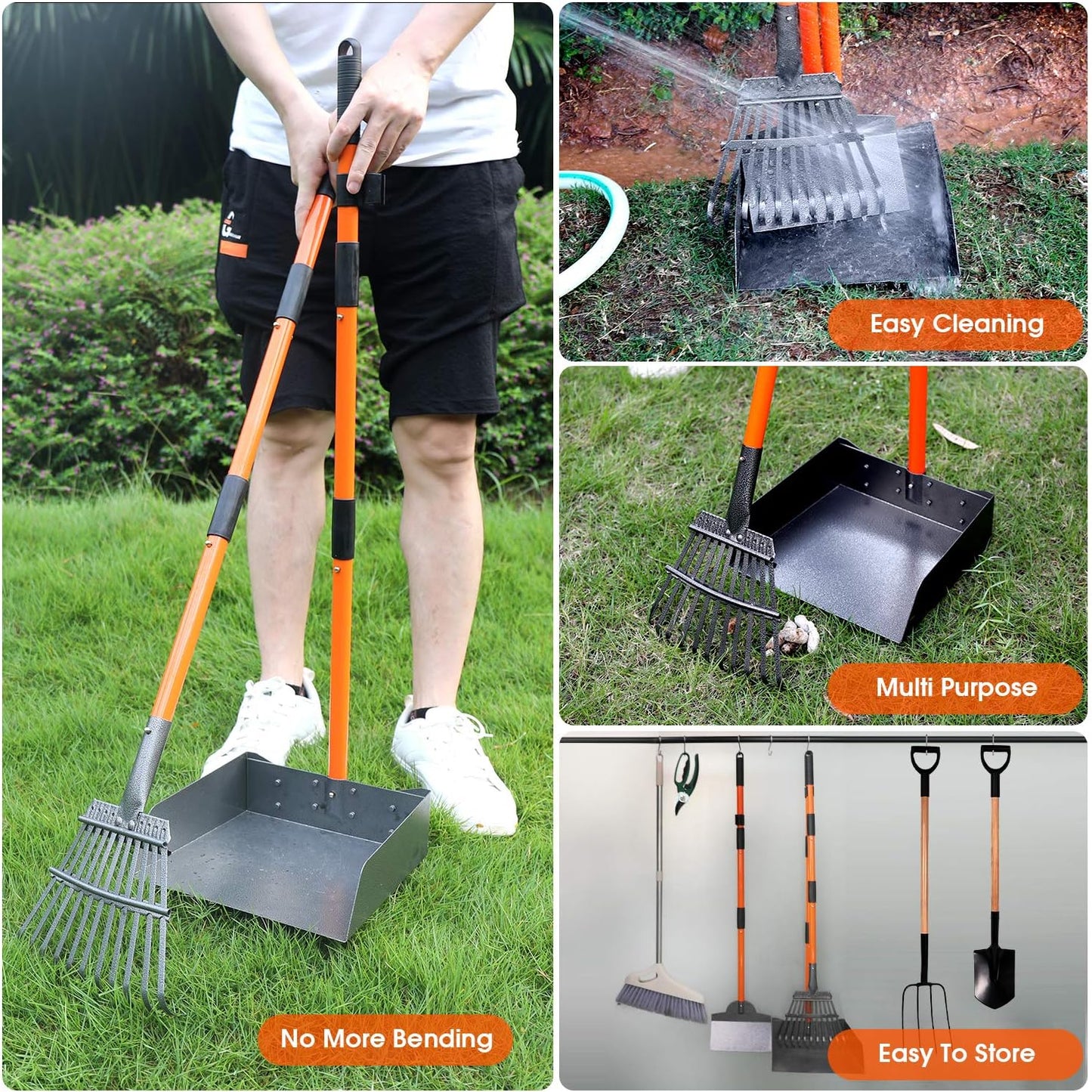 Pooper Scooper, Detachable Long Handle Large Dog Poop Scooper with Metal Rake, Tray & Spade, Durable Easy Pick up Pooper Scooper for Large Medium Small Dogs, Great for Lawn, Grass, Gravel