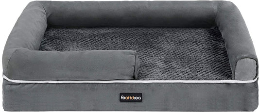 Dog Bed, Orthopedic Dog Sofa, Memory Foam Dog Mat, Removable Cover, Waterproof, Machine Washable, Anti-Slip, Raised Edges, 30 X 19 X 7 Inches, Dark Gray UPGW066G01