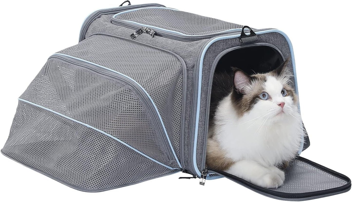 Expandable Cat Carrier Dog Carriers,Airline Approved Soft-Sided Portable Pet Travel Washable Carrier for Kittens,Puppies,Removable Soft Plush Mat and Pockets,Locking Safety Zippers