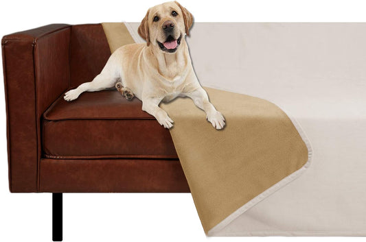 Pet Bed Blanket Reversible 100% Waterproof Velvet Super Soft for Sofa and Bed (40X60 Inches, Cream+Sand)