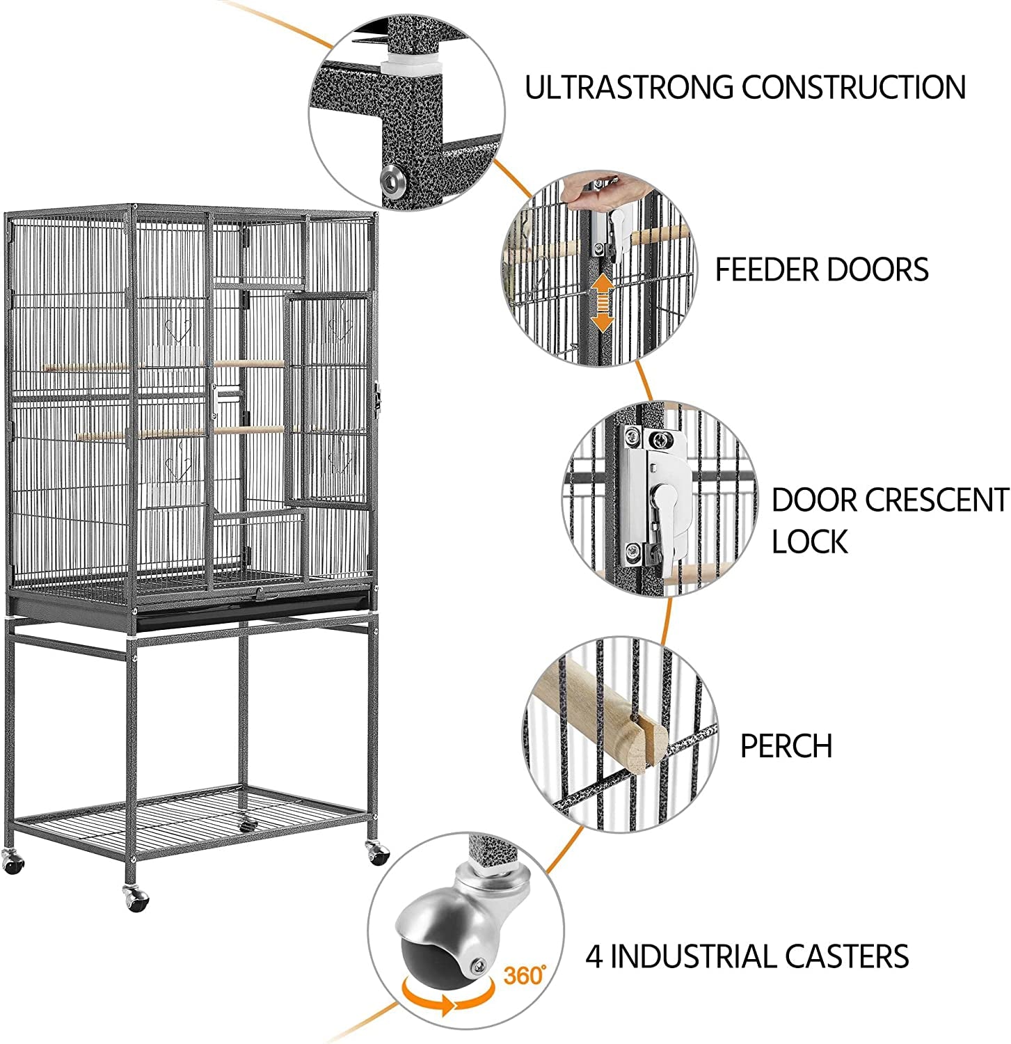 54-Inch Wrought Iron Standing Large Parrot Parakeet Flight Bird Cage for Small Parrot Sun Parakeet Green Cheek Conure Lovebird Budgie Finch Canary Bird Cage with Stand