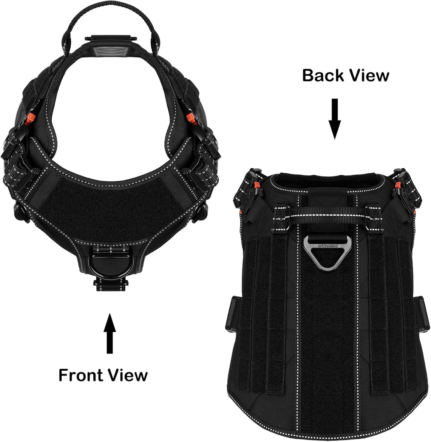 Tactical Dog Harness,X-Large Size, 2X Metal Buckle,Working Dog MOLLE Vest with Handle,No Pulling Front Leash Clip,Hook and Loop Panel