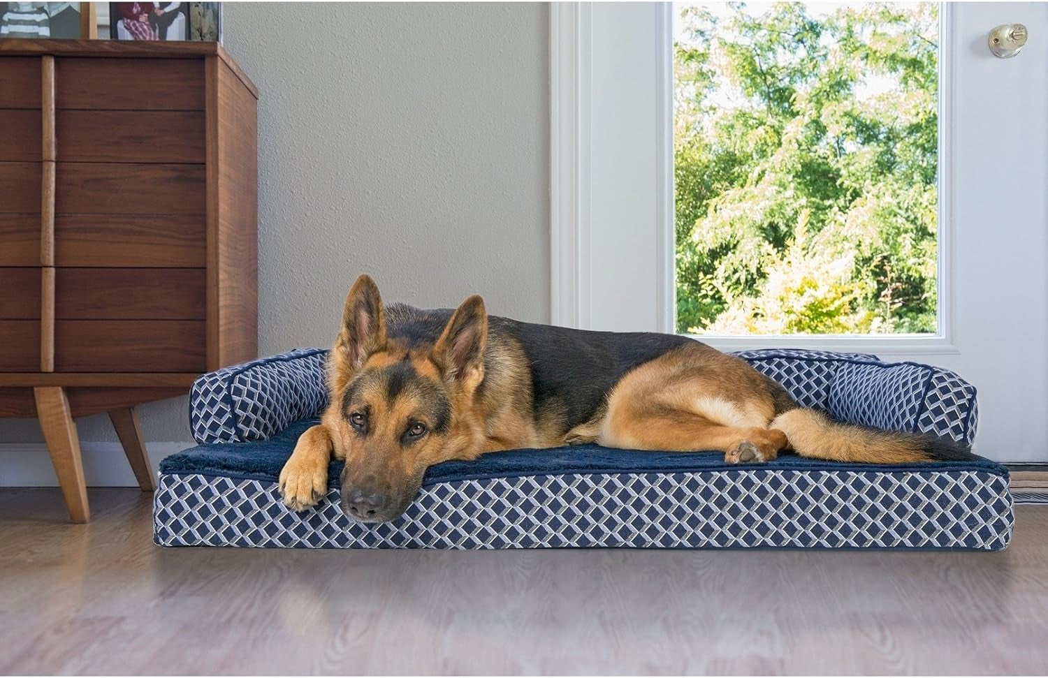 Memory Foam Dog Bed for Large/Medium Dogs W/ Removable Bolsters & Washable Cover, for Dogs up to 55 Lbs - Plush & Woven Decor Comfy Couch Sofa - Diamond Gray, Large