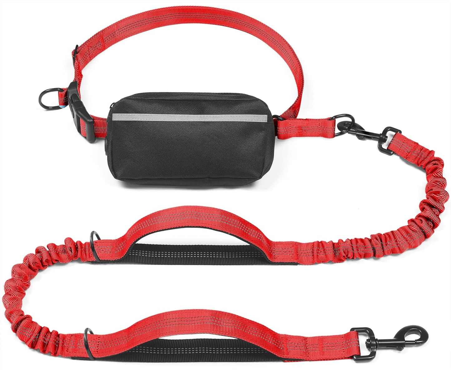 Hands Free Dog Leash with Zipper Pouch, Dual Padded Handles and Durable Bungee for Walking, Jogging and Running Your Dog (Large, 25-120 Lbs, Red)